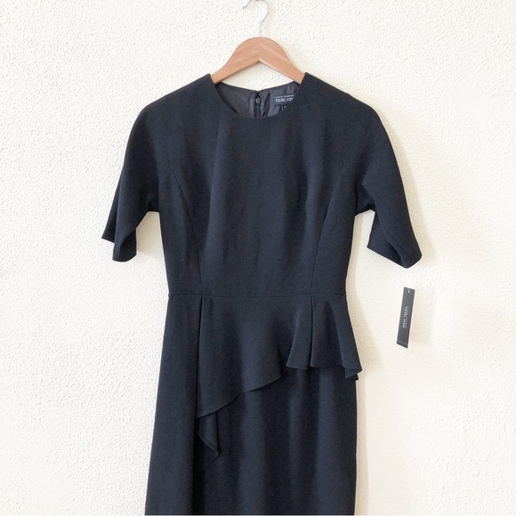NWT Teri Jon Crepe Asymmetrical Peplum Dress 2 - Picture 4 of 6